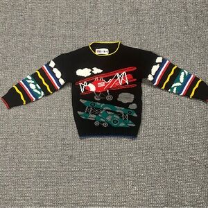 Black Airplane Pattern Crewneck Sweater
